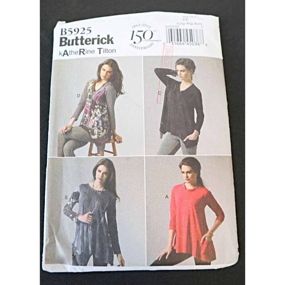Butterick B5925 Sewing Pattern Misses' Top Pullover Sizes L XL XXL
